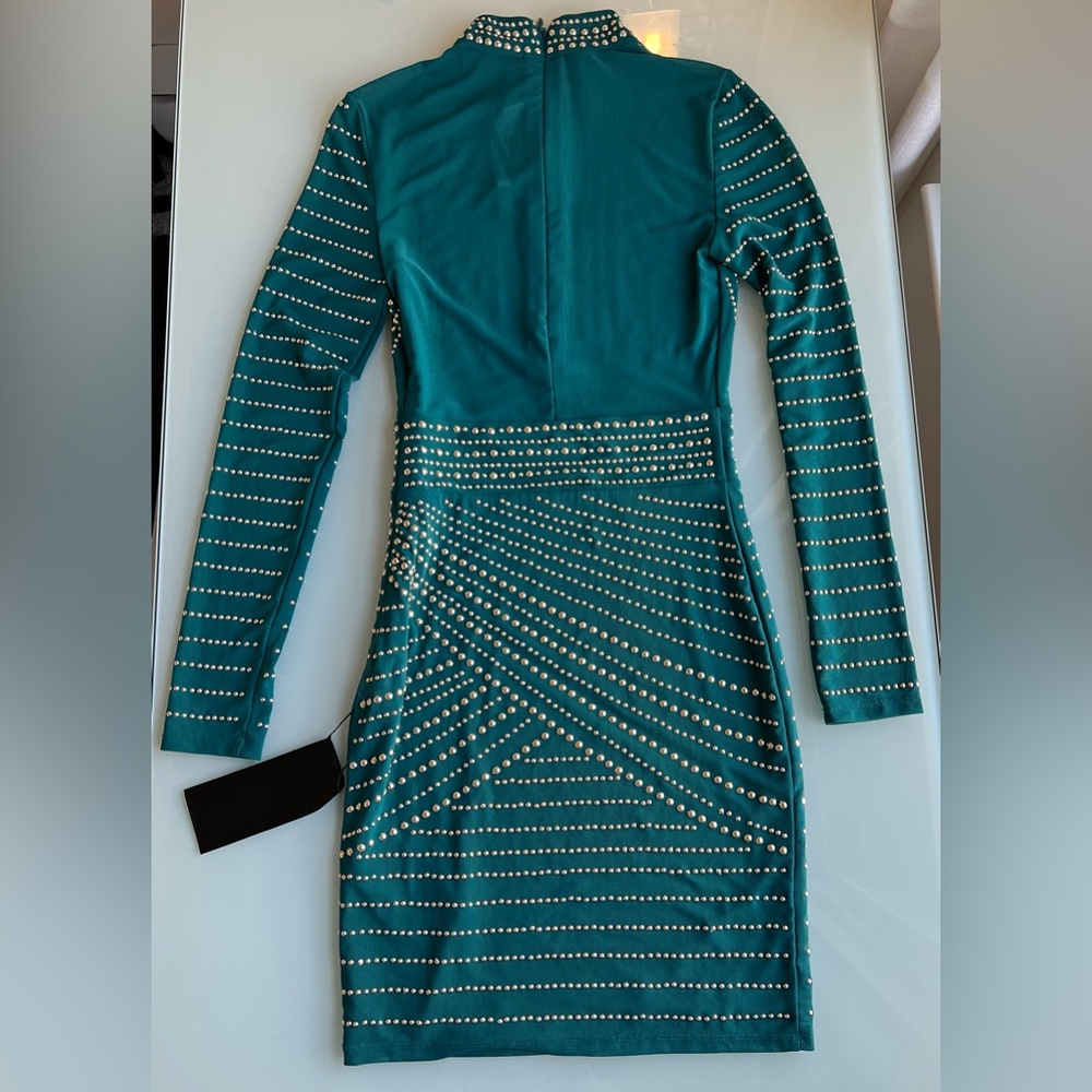 *NWT* Marciano Teal and Gold Studded Long Sleeve Dress SOLD OUT Color - Picture 7 of 11